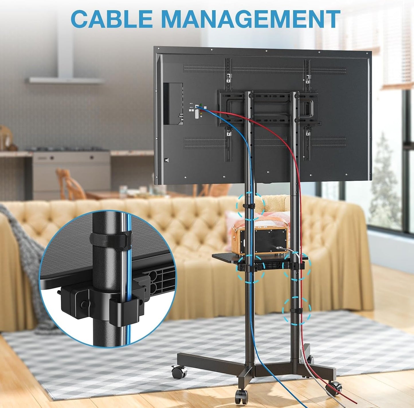 Rolling TV Stand 32-75 Inch With Height Adjustable Shelf