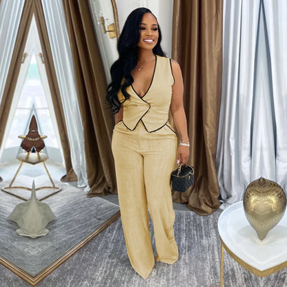 2 Piece Women Sets 2025 Summer Autumn New Arrival Matching Sets Black Color Two Pieces Sets Top Pants Suits Outfits Clothing