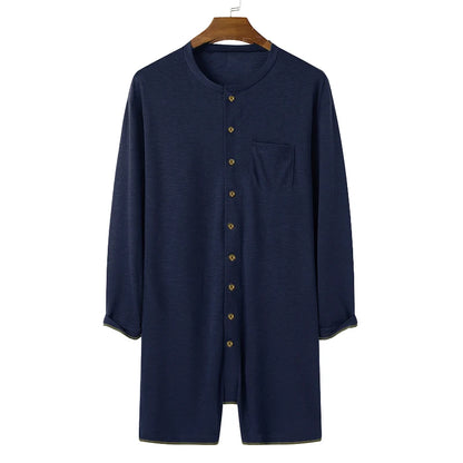 New Men Sexy Pajamas Jumpsuit Solid Color Tight O Neck Long Sleeve T Shirt and Shorts One-piece Button-down Breathable Home Wear