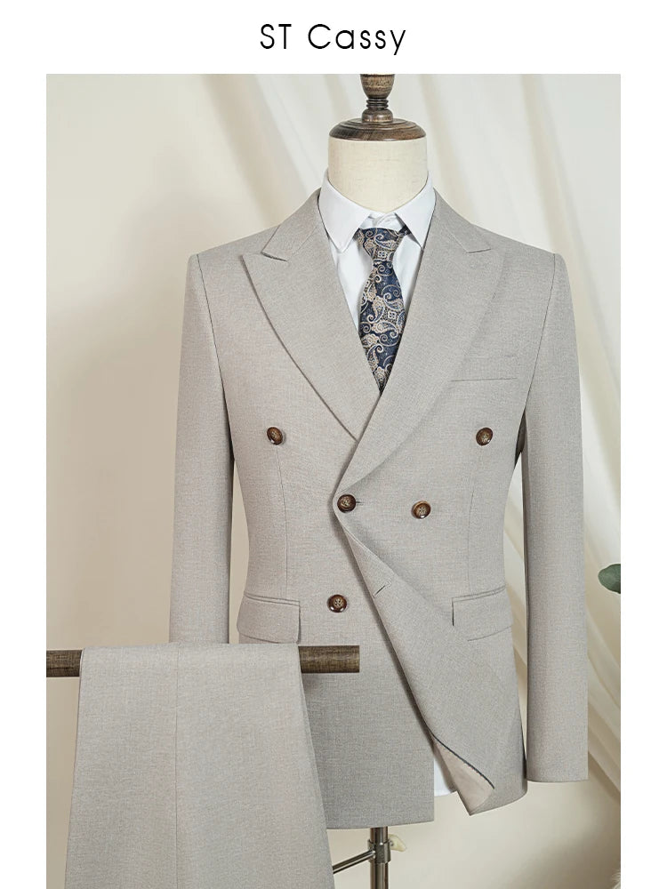 Elegant man suits high quality 2 piece set jacket + pants double-breasted party outfit groom's suit Wedding dinner business suit