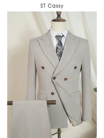 Elegant man suits high quality 2 piece set jacket + pants double-breasted party outfit groom's suit Wedding dinner business suit