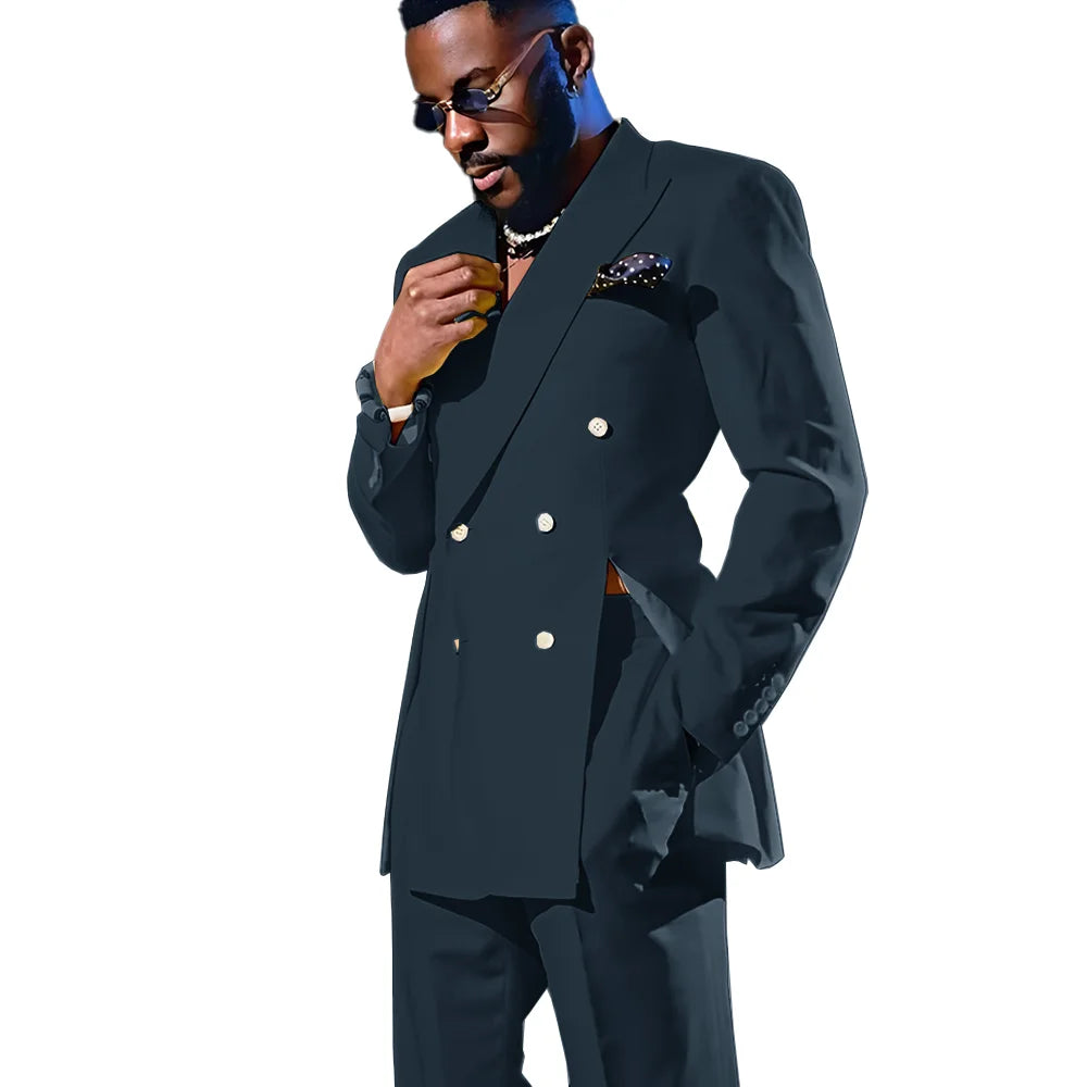 Fashion Men's Suits Special Style Double Breasted Peaked Lapel Luxury Blazer 2 Piece Jacket Pants Chic Blazer for Mens