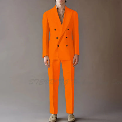 High End Suit For Men Cream Double Breasted Tuxedo Wedding Party Prom Beach Casual Business Suit two Piece Jacket Pant