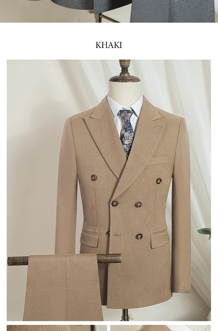 Elegant man suits high quality 2 piece set jacket + pants double-breasted party outfit groom's suit Wedding dinner business suit