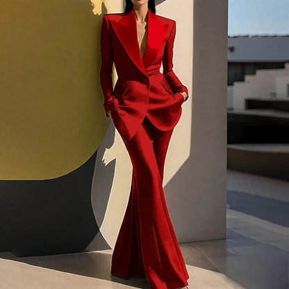 Wedding Guset Suits for Women Elegant Double-breasted Wide Peaked Lapel 2Pieces(Jacket+Pants) Bride Mother Groom Blazer Set