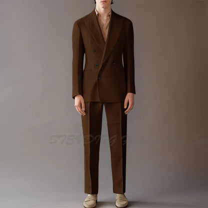 High End Suit For Men Cream Double Breasted Tuxedo Wedding Party Prom Beach Casual Business Suit two Piece Jacket Pant