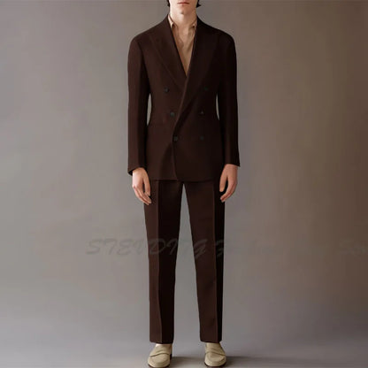 High End Suit For Men Cream Double Breasted Tuxedo Wedding Party Prom Beach Casual Business Suit two Piece Jacket Pant