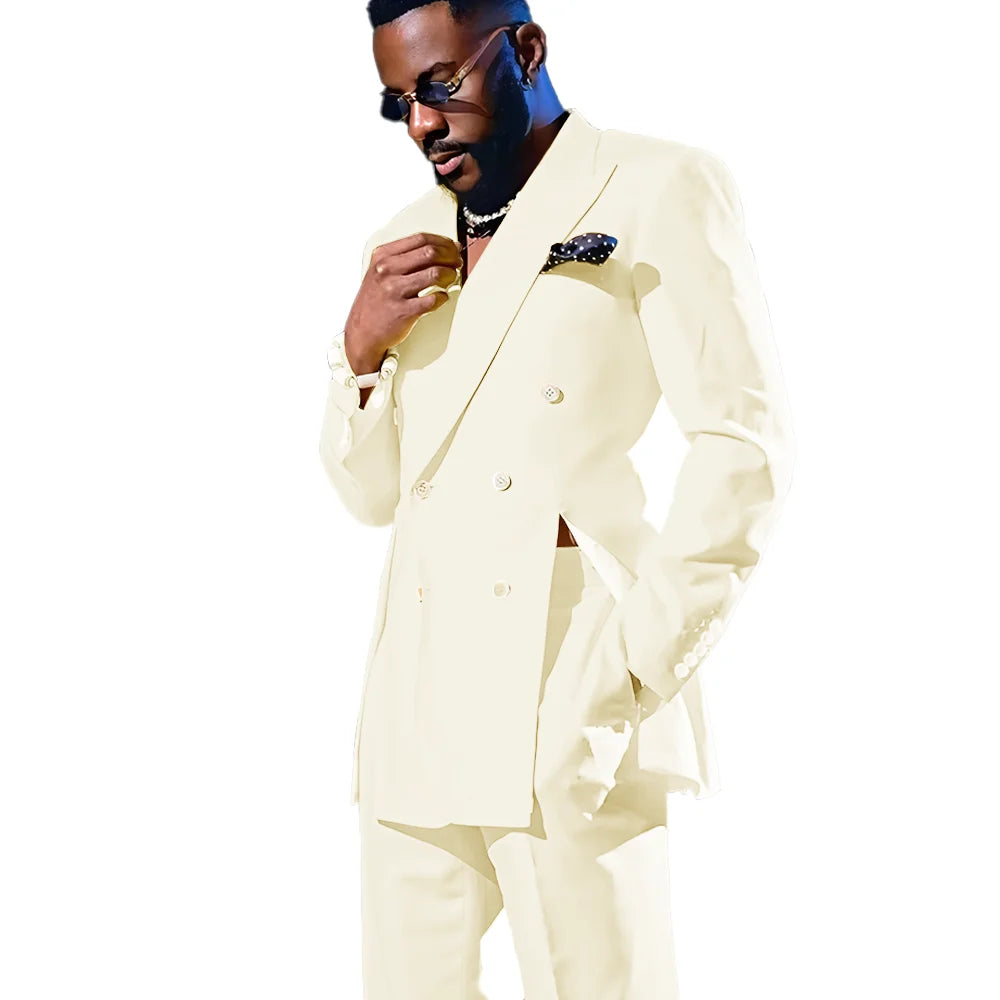 Fashion Men's Suits Special Style Double Breasted Peaked Lapel Luxury Blazer 2 Piece Jacket Pants Chic Blazer for Mens