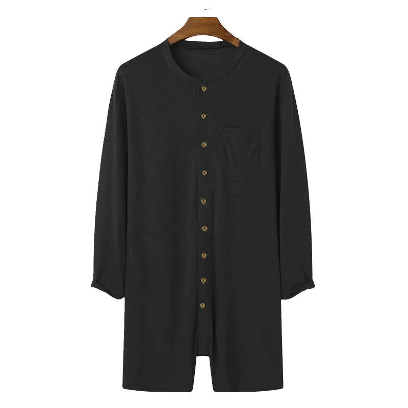 New Men Sexy Pajamas Jumpsuit Solid Color Tight O Neck Long Sleeve T Shirt and Shorts One-piece Button-down Breathable Home Wear