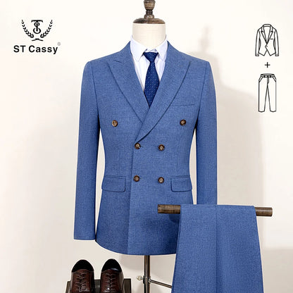 Elegant man suits high quality 2 piece set jacket + pants double-breasted party outfit groom's suit Wedding dinner business suit