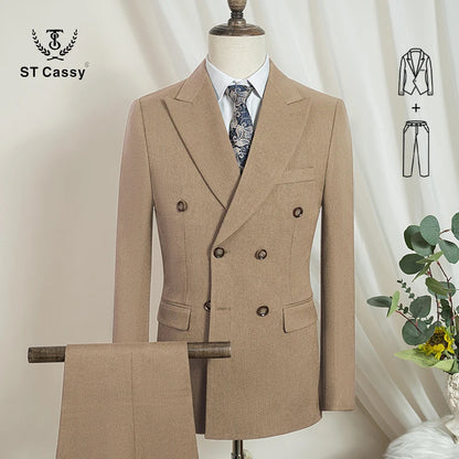 Elegant man suits high quality 2 piece set jacket + pants double-breasted party outfit groom's suit Wedding dinner business suit