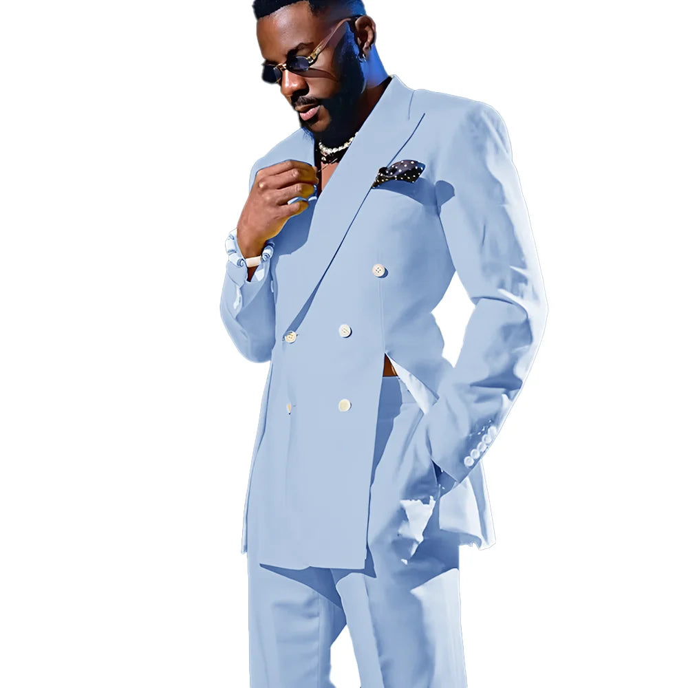 Fashion Men's Suits Special Style Double Breasted Peaked Lapel Luxury Blazer 2 Piece Jacket Pants Chic Blazer for Mens