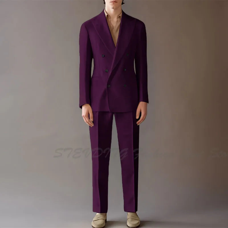 High End Suit For Men Cream Double Breasted Tuxedo Wedding Party Prom Beach Casual Business Suit two Piece Jacket Pant
