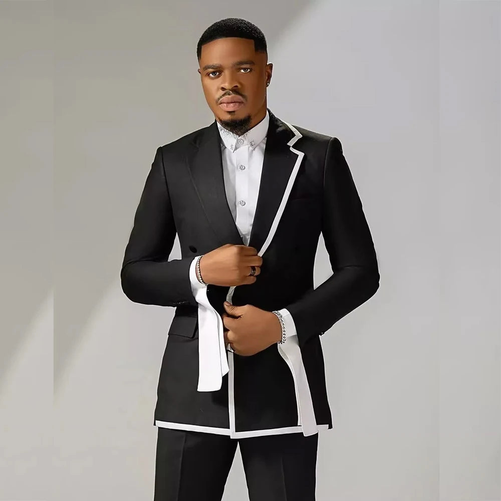 Fashion Men's Suits 2 Piece Jacket Pants Outfits Elegant Single Breasted Notch Lapel Slim Fit Male Clothing High Quality Blazer