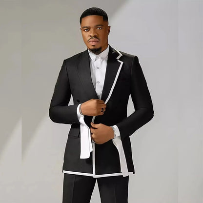 Fashion Men's Suits 2 Piece Jacket Pants Outfits Elegant Single Breasted Notch Lapel Slim Fit Male Clothing High Quality Blazer
