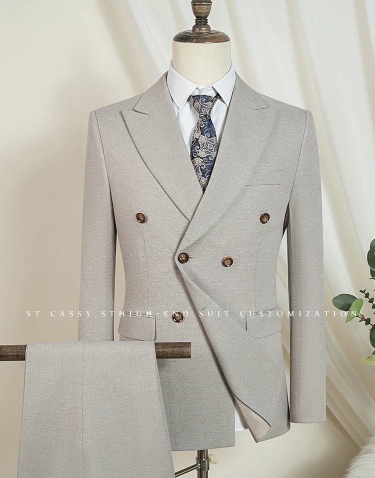 Elegant man suits high quality 2 piece set jacket + pants double-breasted party outfit groom's suit Wedding dinner business suit