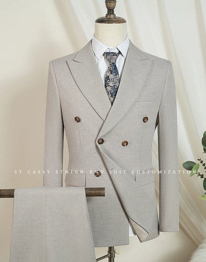 Elegant man suits high quality 2 piece set jacket + pants double-breasted party outfit groom's suit Wedding dinner business suit
