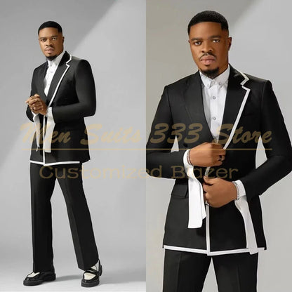 Fashion Men's Suits 2 Piece Jacket Pants Outfits Elegant Single Breasted Notch Lapel Slim Fit Male Clothing High Quality Blazer