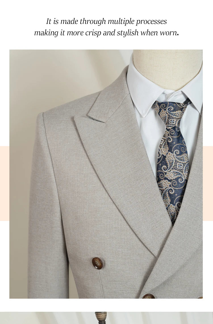 Elegant man suits high quality 2 piece set jacket + pants double-breasted party outfit groom's suit Wedding dinner business suit