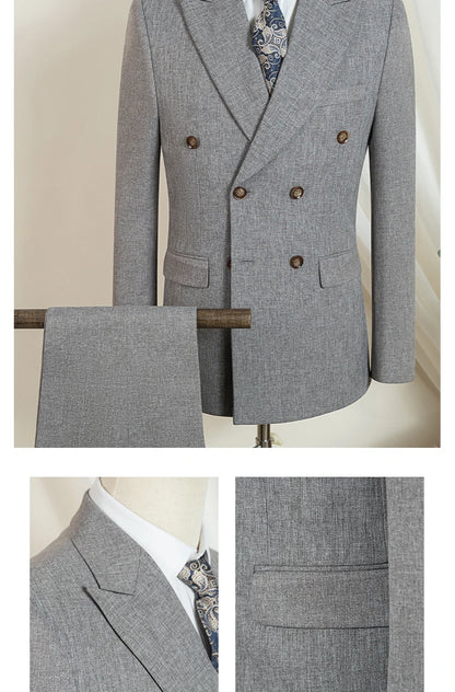 Elegant man suits high quality 2 piece set jacket + pants double-breasted party outfit groom's suit Wedding dinner business suit