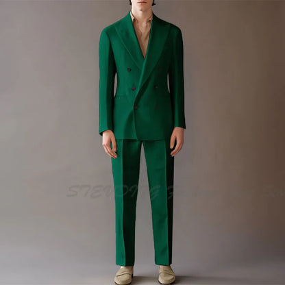 High End Suit For Men Cream Double Breasted Tuxedo Wedding Party Prom Beach Casual Business Suit two Piece Jacket Pant
