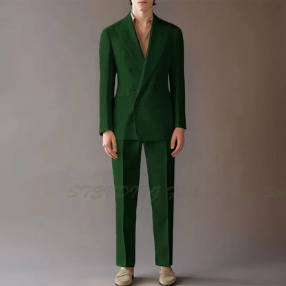 High End Suit For Men Cream Double Breasted Tuxedo Wedding Party Prom Beach Casual Business Suit two Piece Jacket Pant