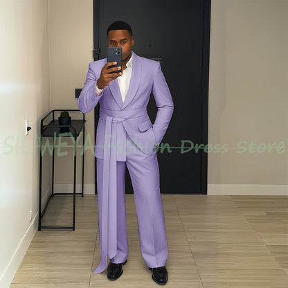 Pink Men's Suit Chic Outfits 2 Pieces Jacket Pants Boutique Male Blazer Set Banquet Custom Luxury Tuxedo