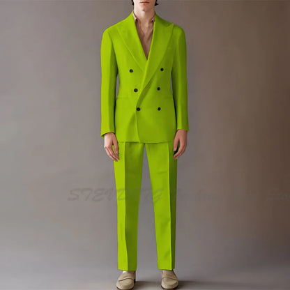High End Suit For Men Cream Double Breasted Tuxedo Wedding Party Prom Beach Casual Business Suit two Piece Jacket Pant