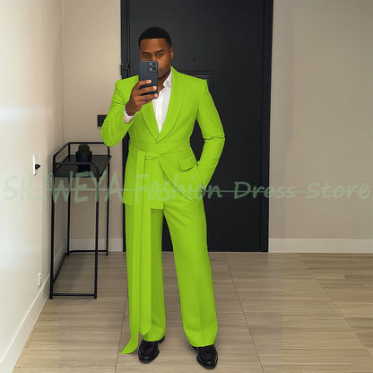 Pink Men's Suit Chic Outfits 2 Pieces Jacket Pants Boutique Male Blazer Set Banquet Custom Luxury Tuxedo