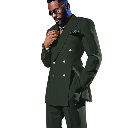Fashion Men's Suits Special Style Double Breasted Peaked Lapel Luxury Blazer 2 Piece Jacket Pants Chic Blazer for Mens