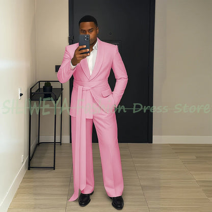 Pink Men's Suit Chic Outfits 2 Pieces Jacket Pants Boutique Male Blazer Set Banquet Custom Luxury Tuxedo