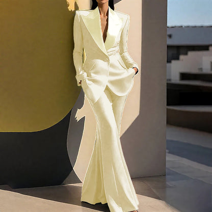 Wedding Guset Suits for Women Elegant Double-breasted Wide Peaked Lapel 2Pieces(Jacket+Pants) Bride Mother Groom Blazer Set
