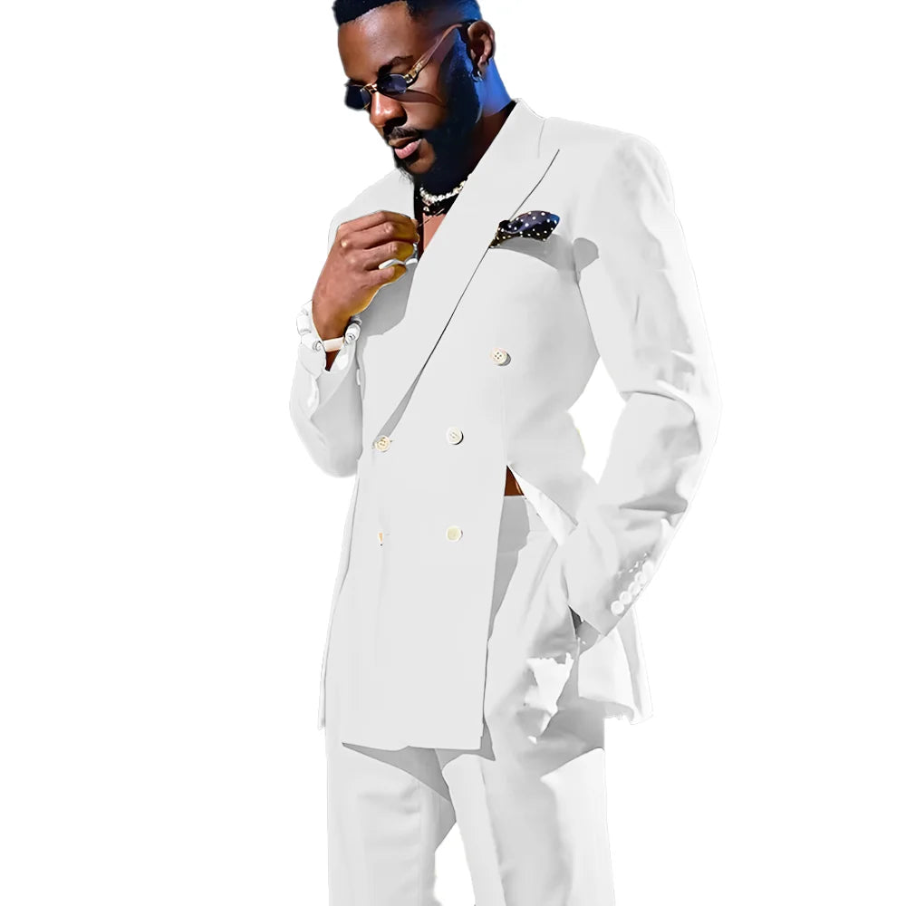 Fashion Men's Suits Special Style Double Breasted Peaked Lapel Luxury Blazer 2 Piece Jacket Pants Chic Blazer for Mens
