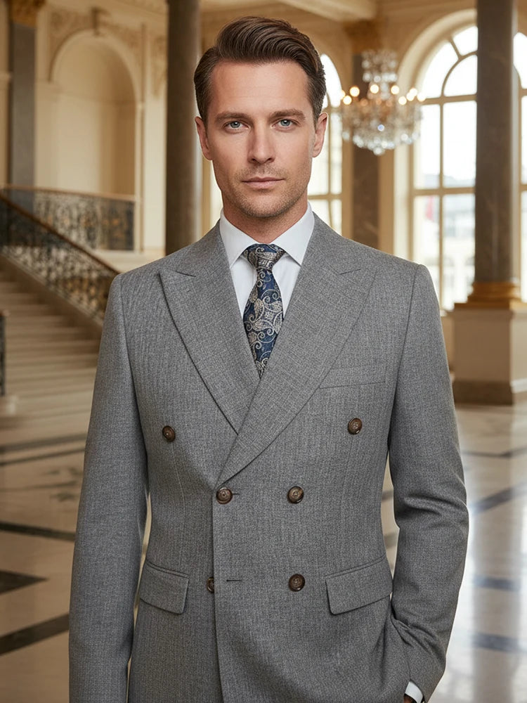 Elegant man suits high quality 2 piece set jacket + pants double-breasted party outfit groom's suit Wedding dinner business suit