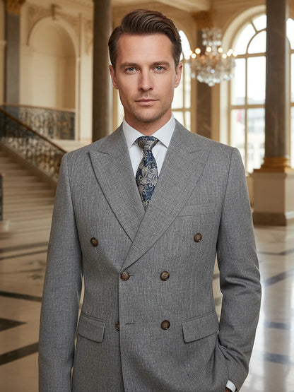 Elegant man suits high quality 2 piece set jacket + pants double-breasted party outfit groom's suit Wedding dinner business suit