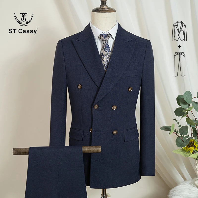 Elegant man suits high quality 2 piece set jacket + pants double-breasted party outfit groom's suit Wedding dinner business suit
