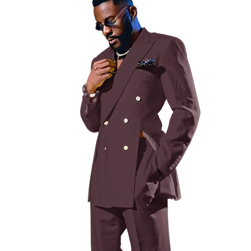Fashion Men's Suits Special Style Double Breasted Peaked Lapel Luxury Blazer 2 Piece Jacket Pants Chic Blazer for Mens
