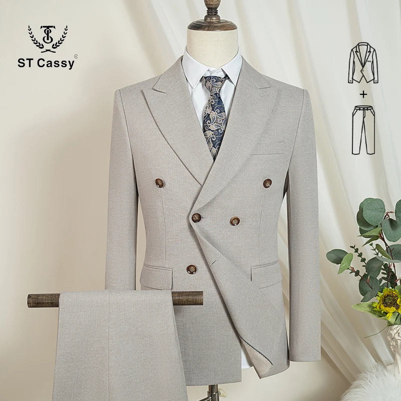 Elegant man suits high quality 2 piece set jacket + pants double-breasted party outfit groom's suit Wedding dinner business suit