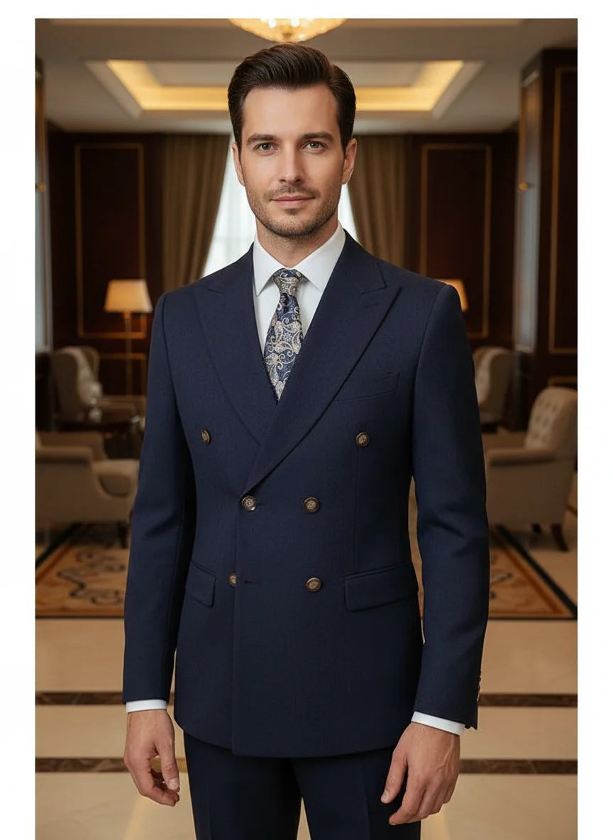 Elegant man suits high quality 2 piece set jacket + pants double-breasted party outfit groom's suit Wedding dinner business suit