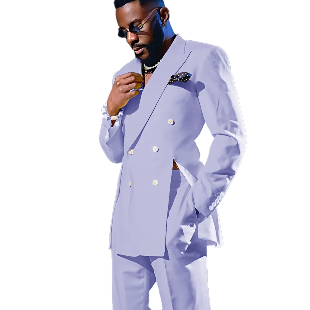 Fashion Men's Suits Special Style Double Breasted Peaked Lapel Luxury Blazer 2 Piece Jacket Pants Chic Blazer for Mens