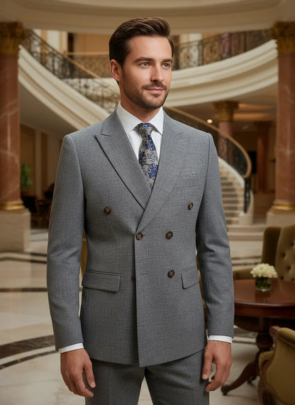 Elegant man suits high quality 2 piece set jacket + pants double-breasted party outfit groom's suit Wedding dinner business suit