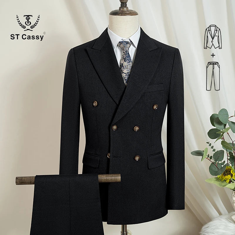 Elegant man suits high quality 2 piece set jacket + pants double-breasted party outfit groom's suit Wedding dinner business suit