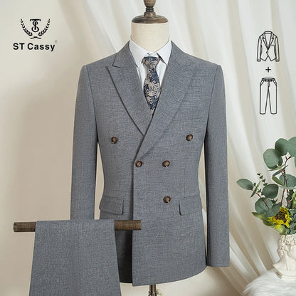 Elegant man suits high quality 2 piece set jacket + pants double-breasted party outfit groom's suit Wedding dinner business suit