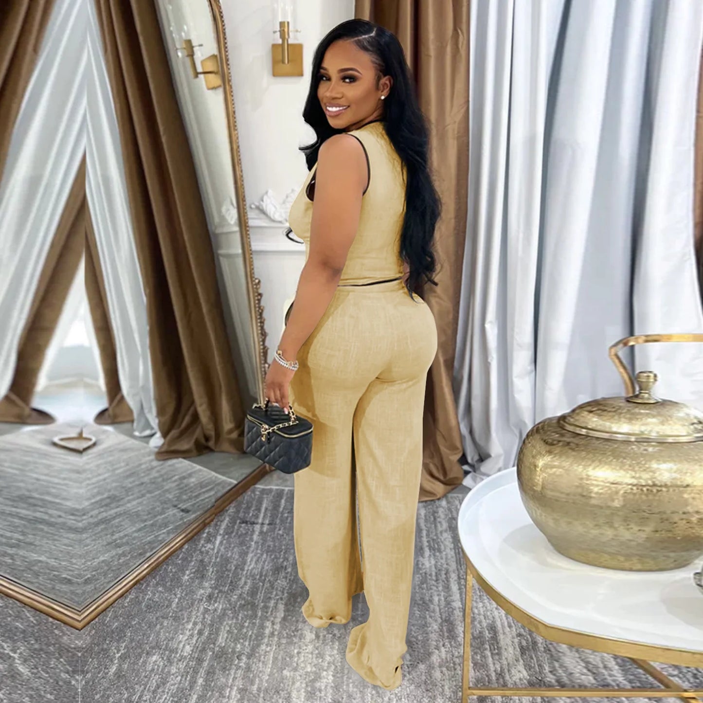 2 Piece Women Sets 2025 Summer Autumn New Arrival Matching Sets Black Color Two Pieces Sets Top Pants Suits Outfits Clothing