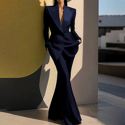 Wedding Guset Suits for Women Elegant Double-breasted Wide Peaked Lapel 2Pieces(Jacket+Pants) Bride Mother Groom Blazer Set