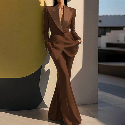 Wedding Guset Suits for Women Elegant Double-breasted Wide Peaked Lapel 2Pieces(Jacket+Pants) Bride Mother Groom Blazer Set