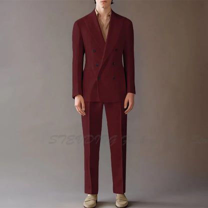 High End Suit For Men Cream Double Breasted Tuxedo Wedding Party Prom Beach Casual Business Suit two Piece Jacket Pant