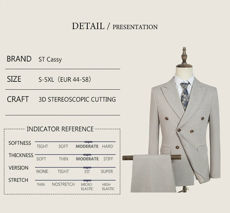 Elegant man suits high quality 2 piece set jacket + pants double-breasted party outfit groom's suit Wedding dinner business suit