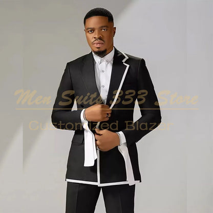 Fashion Men's Suits 2 Piece Jacket Pants Outfits Elegant Single Breasted Notch Lapel Slim Fit Male Clothing High Quality Blazer