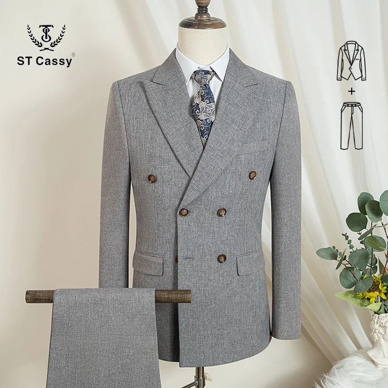 Elegant man suits high quality 2 piece set jacket + pants double-breasted party outfit groom's suit Wedding dinner business suit